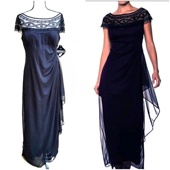 R & M Richards Dresses & Skirts - Illusion Beaded Yoke Full Length Dress *VIDEO* NEW